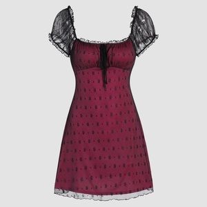 CIDER Red Mini Mesh Puff Sleeve Dress